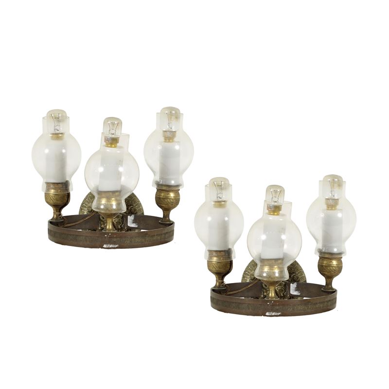 Coppia di Appliques a Tre Luci in Bronzo