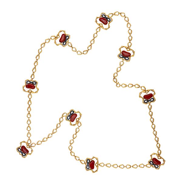 Bulgari long 18kt yellow and burnished gold necklace