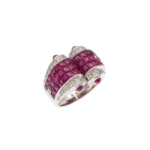18kt white gold with rubies and diamonds ring