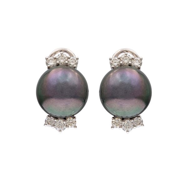 18kt white gold with Tahitian pearls and diamonds lobe earrings  - Auction Jewels and Watches - Colasanti Casa d'Aste