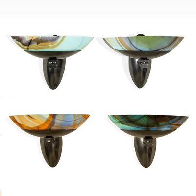 Ottavio Missoni, Quattro lampade da parete in metallo verniciato e vetro colorato, Italia, anni '...