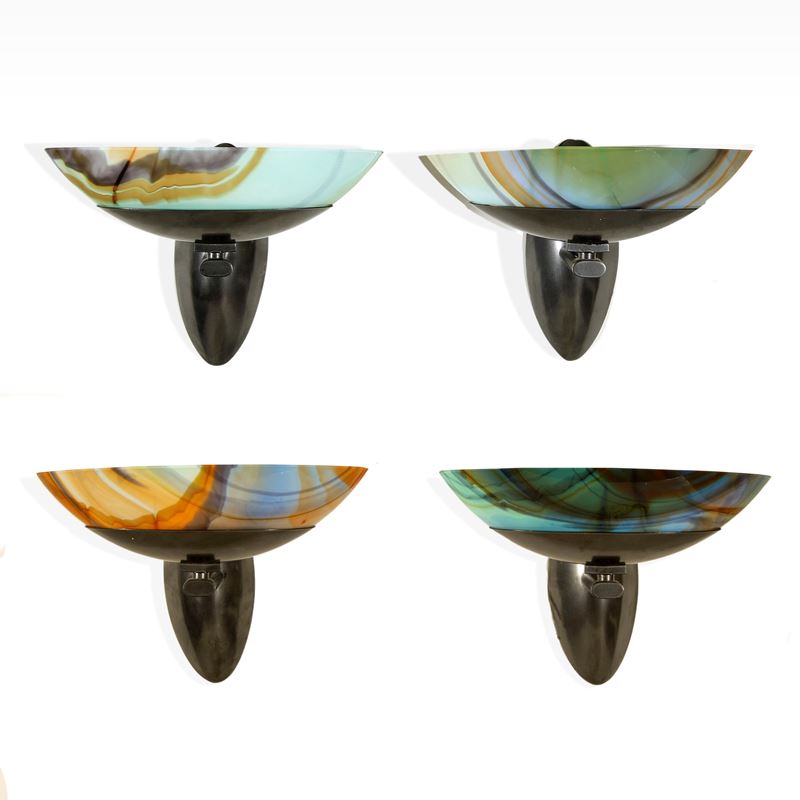 Ottavio Missoni, Quattro lampade da parete in metallo verniciato e vetro colorato, Italia, anni '...