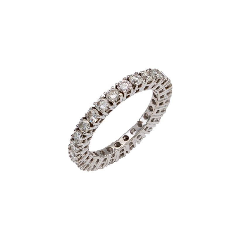 Anello fede in oro bianco 18 kt con diamante brillante circa 1 ct, misura 8