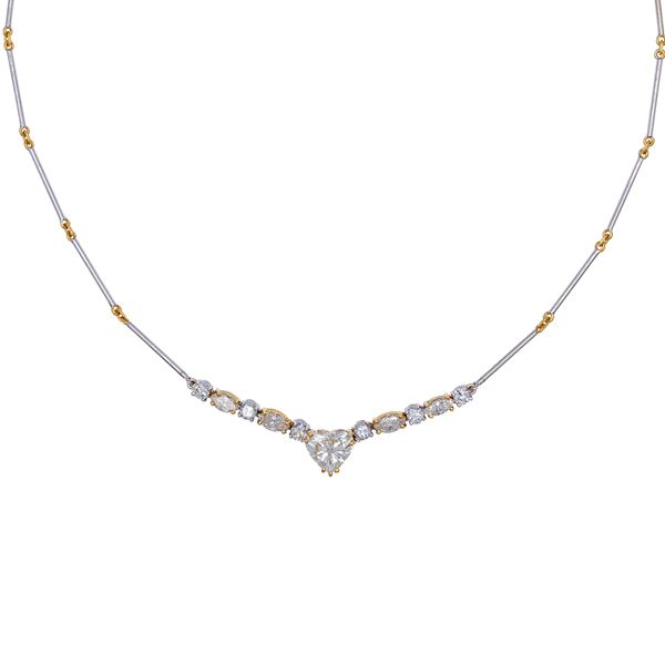 18kt white and yellow gold necklace with heart-shaped diamond