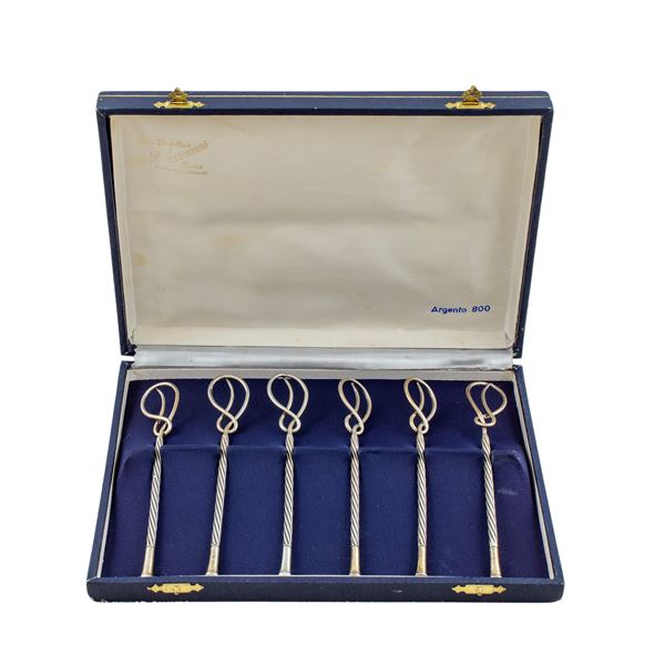 Set of 6 silver champagne swizzle sticks  (Italy, 20th century)  - Auction Fine Silver and the Art of the Table - Colasanti Casa d'Aste