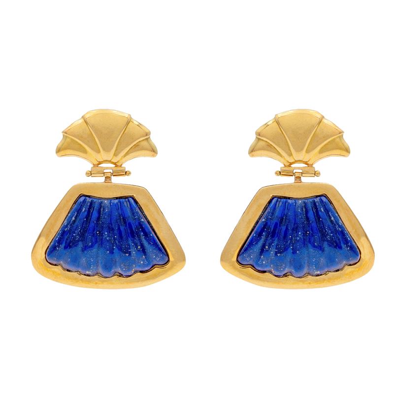 Orecchini pendenti in oro giallo 18kt con lapislazzuli, lunghezza 3,7 cm