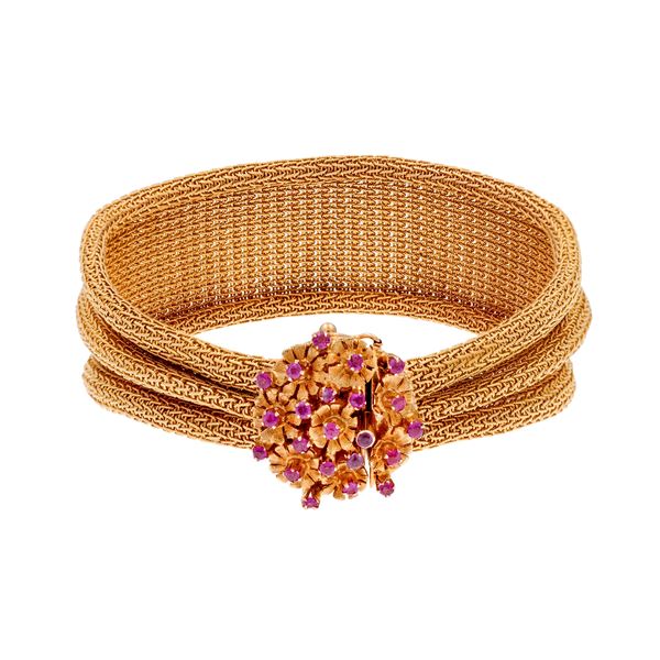 Bracciale in oro giallo 18kt maglia a tesssuto  (anni 50/60)  - Asta Gioielli e Orologi - Colasanti Casa d'Aste