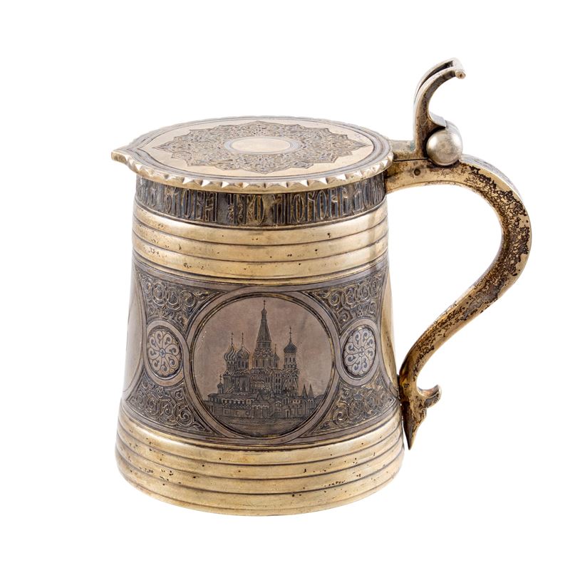 Tankard in Argento Parzialmente Dorato e Niellato