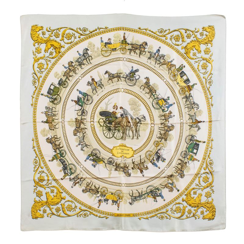 Hermes Foulard Vintage Collezione la Promenade De Longchamps