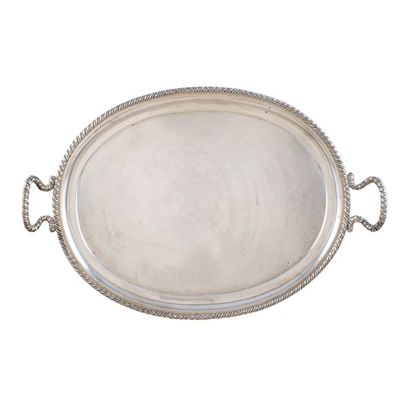 Oval silver tray with two handles