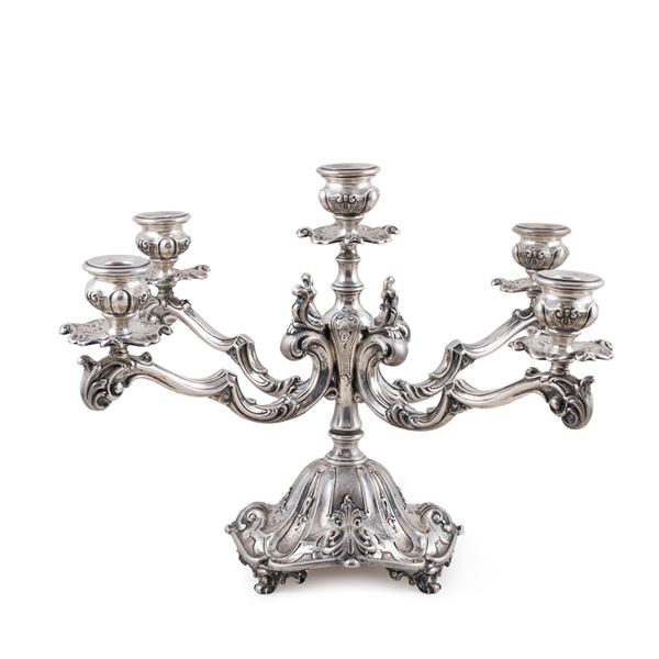 Candelabro a cinque luci in argento  (Italia, bolli fascio)  - Asta Argenti e l'Arte della Tavola - Colasanti Casa d'Aste