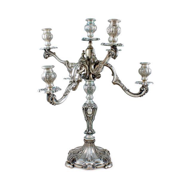 Seven-light silver candelabra