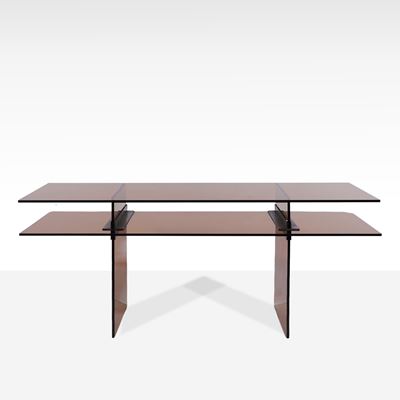 Manifattura italiana, Console in vetro colorato e ottone