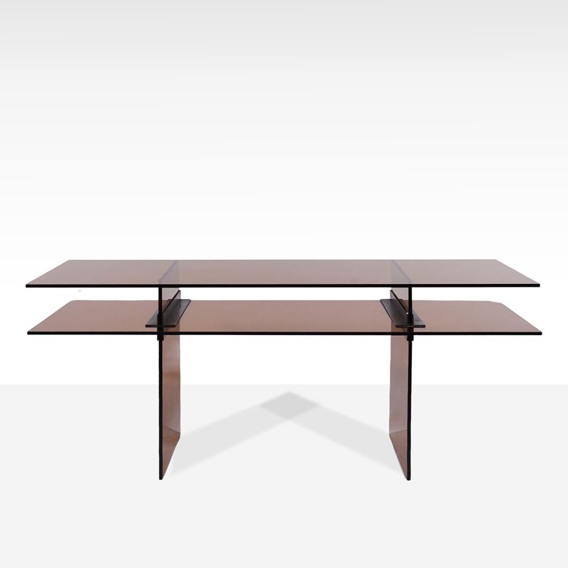 Manifattura italiana, Console in vetro colorato e ottone