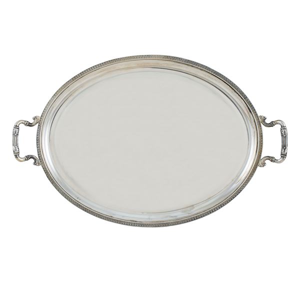 Silver tray with two handles