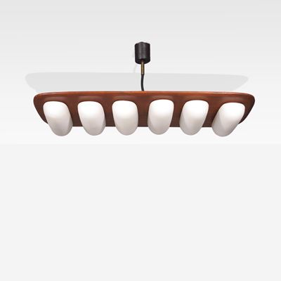 Goffredo Reggiani, Lampada a Sospensione in Legno e Vetro Opalino