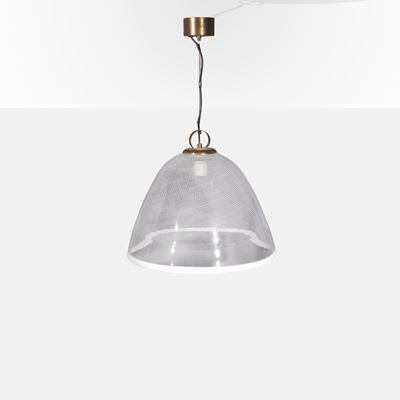 Venini, Lampada a sospensione in ottone e vetro reticello