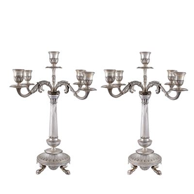 Coppia di Candelabri in Argento a Cinque Luci
