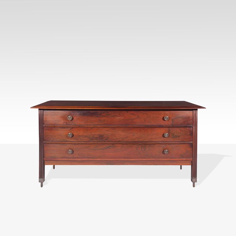 Carlo De Carli, Cassettiera modello D1554, legno e ottone, Italia, circa 1963