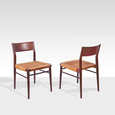 Georg Leowald, Quattro sedie mod. 351 in legno e giunco, Germania, anni '60