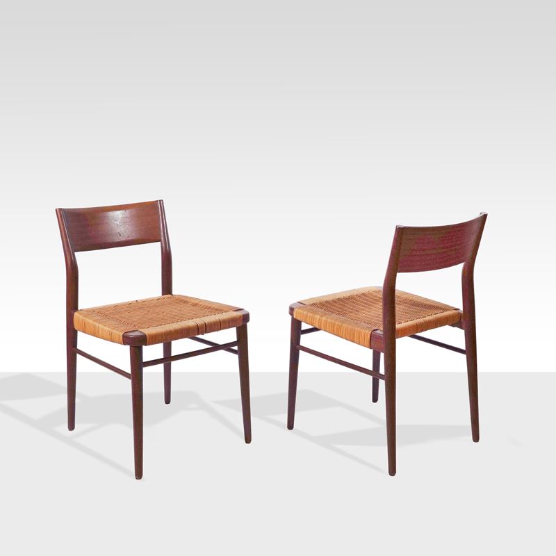 Georg Leowald, Quattro sedie mod. 351 in legno e giunco, Germania, anni '60