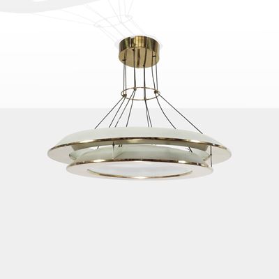Max Ingrand, Lampada a sospensione modello 2295, ottone e vetro satinato