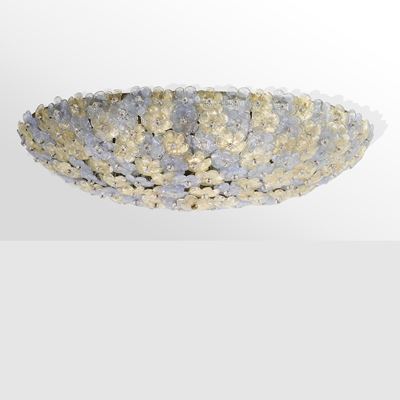 Flavio Poli, Lampada da soffitto in metallo dorato e vetro di Murano, anni '50-60
