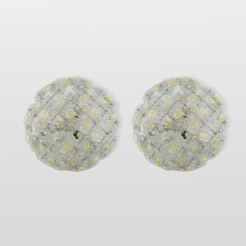 Flavio Poli, Lampade da soffitto in vetro soffiato e metallo, Murano, anni 50-60