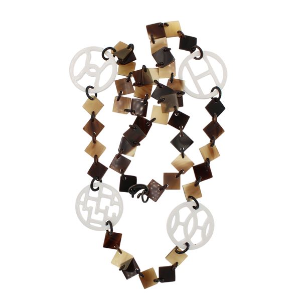 Hermes long bakelite necklace with geometric pattern