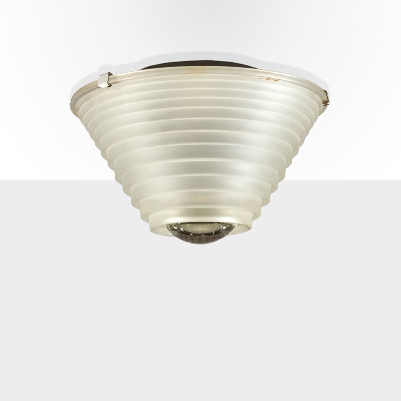 Angelo Mangiarotti, Lampada da soffitto modello Egina 38 in vetro satinato e metallo verniciato
