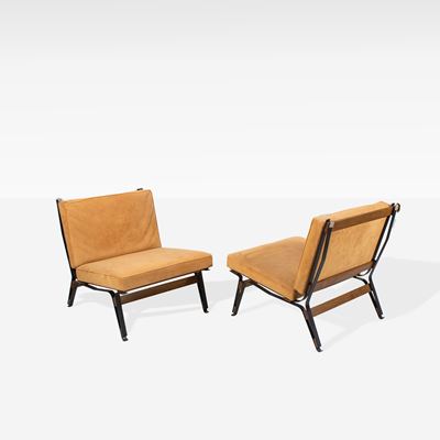 Ico Parisi, Poltrone modello 856 in acciaio, legno e tessuto imbottito, Italia, 1957 circa