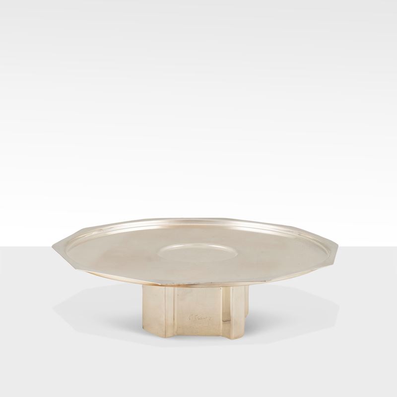 Carlo Scarpa, Alzata in silver plated, prod. Cleto Munari per Aeritalia, Italia, 1978 circa