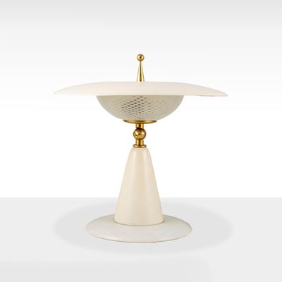 Pietro Chiesa, Lampada da tavolo in metallo laccato, ottone e vetro reticello