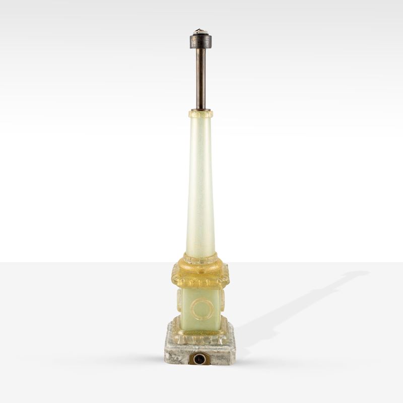 Ercole Barovier, Lampada da tavolo in ottone e vetro soffiato con foglia oro, Murano, anni '60
