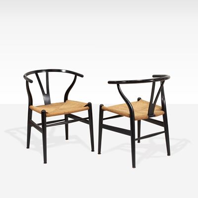 Hans Jørgen Wegner, Set di quattro sedie in legno dipinto e paglia, produzione Carl Hansen & Son,...