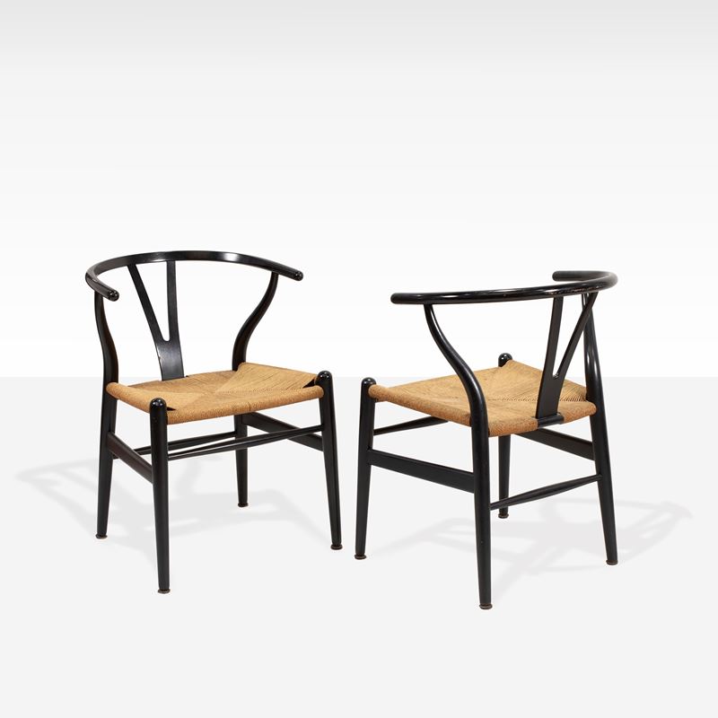 Hans Jørgen Wegner, Set di quattro sedie in legno dipinto e paglia, produzione Carl Hansen & Son,...