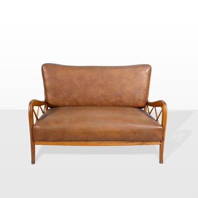 Paolo Buffa, Divano in legno e similpelle imbottita, Italia, anni '50