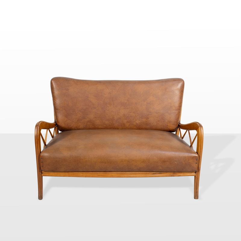 Paolo Buffa, Divano in legno e similpelle imbottita, Italia, anni '50