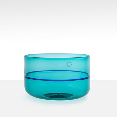 Tapio Wirkkala, Bowl della serie Macchie, vetro verde adriatico, zaffiro e rosso, Murano 1992