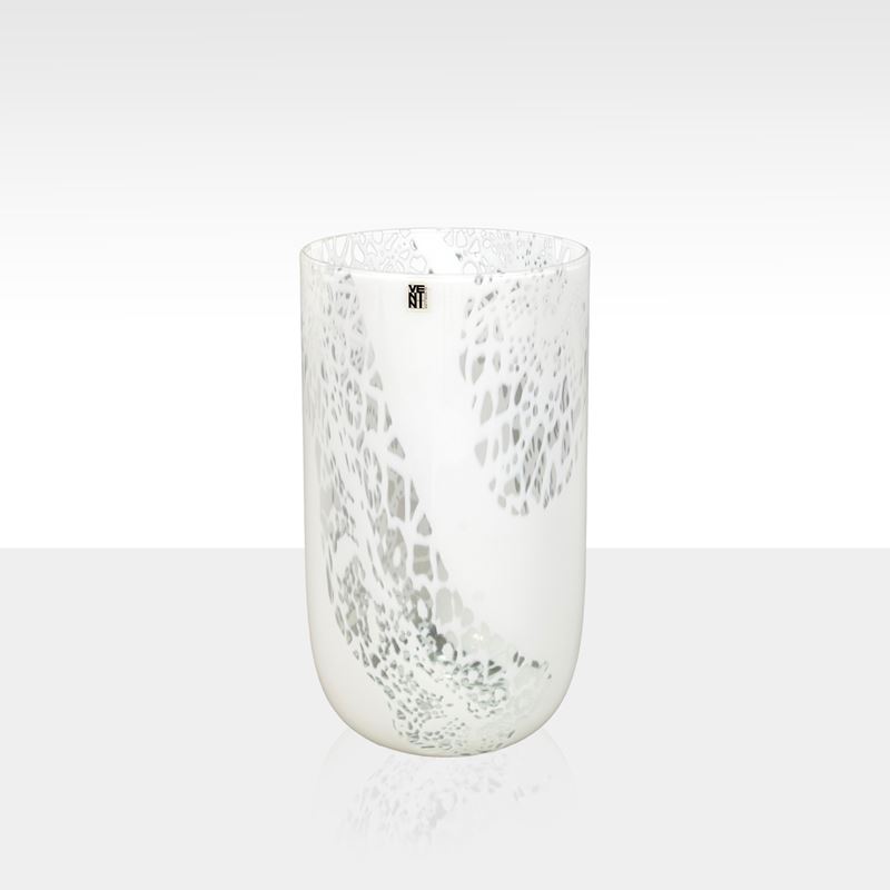 B. Karlsson e O. Thorsen, Vaso Merletti in vetro trasparente e lattimo acidato, Murano 1972