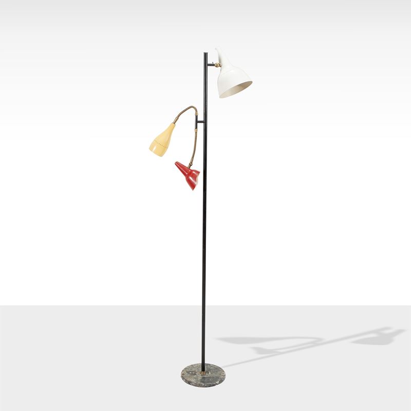 Giuseppe Ostuni, Lampada da terra orientabile in ottone e marmo, attribuita, anni '50