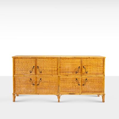 Manifattura italiana, Credenza in midollino, bambù e metallo verniciato degli anni '70-'80