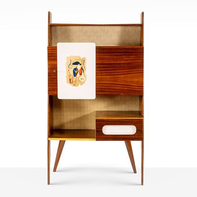 Silvio Cavatorta, Mobile contenitore in legno, ottone, formica e cartone, Italia, anni '50