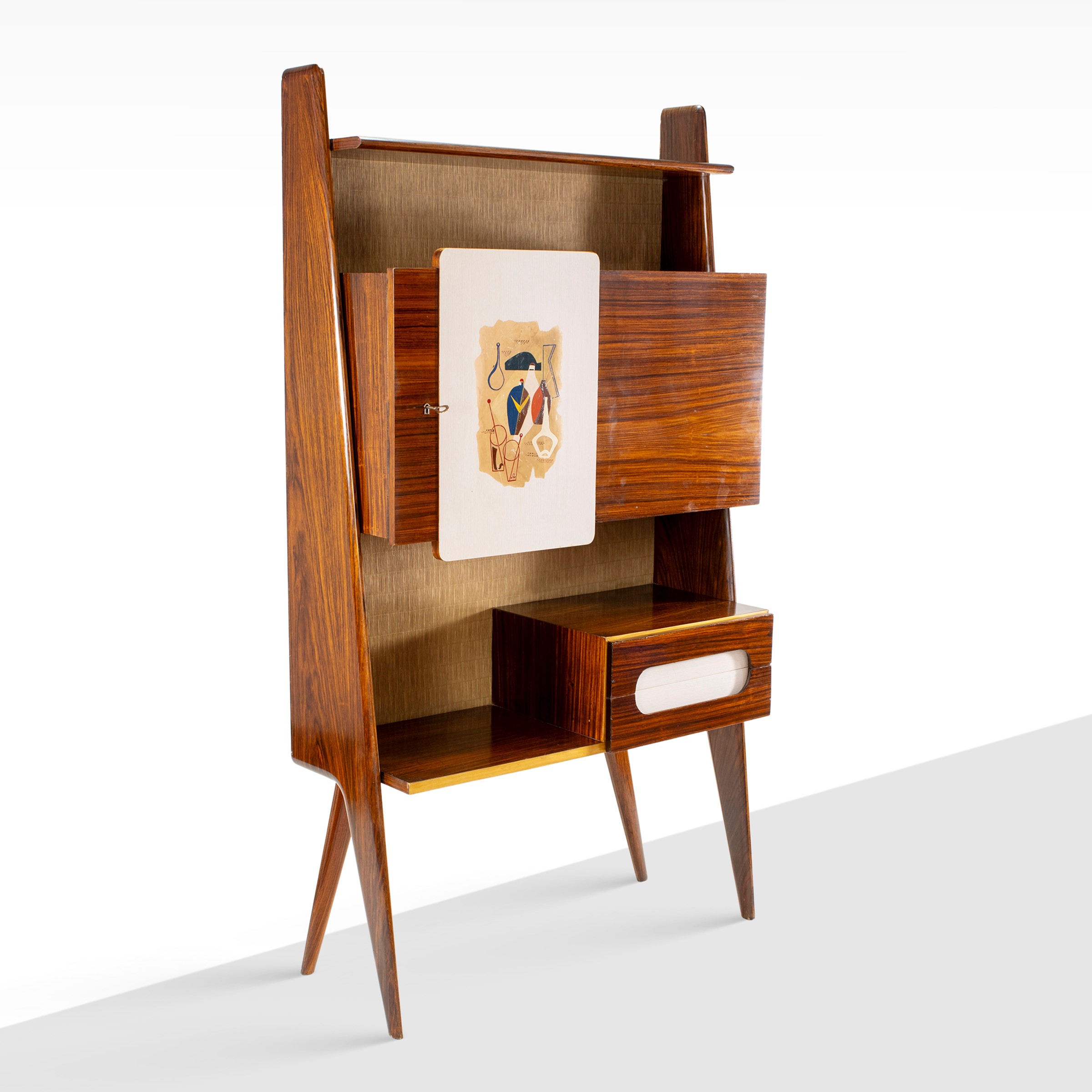 Silvio Cavatorta, Mobile contenitore in legno, ottone, formica e cartone, Italia, anni '50