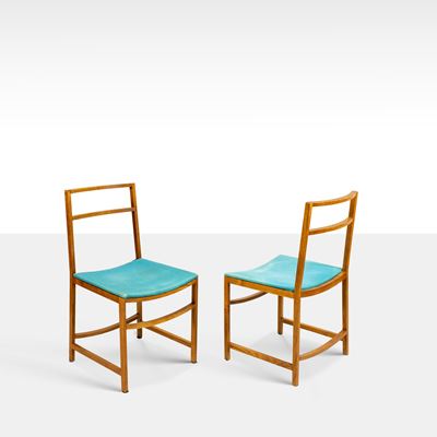 Renato Venturi, Set di sei sedie in legno e tessuto imbottito, Italia, anni '50