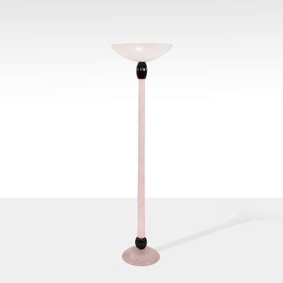 Seguso, Lampada da terra in vetro acidato rosa e vetro lattimo nero
