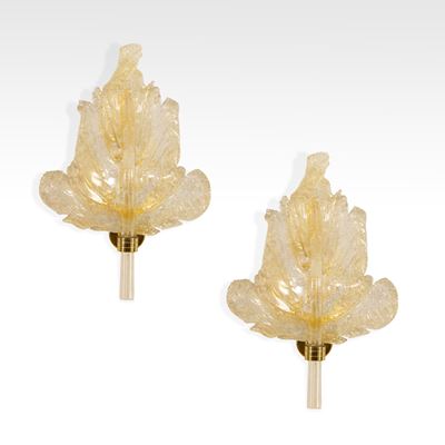 Barovier & Toso, Coppia di lampade da parete in vetro con inclusioni in oro