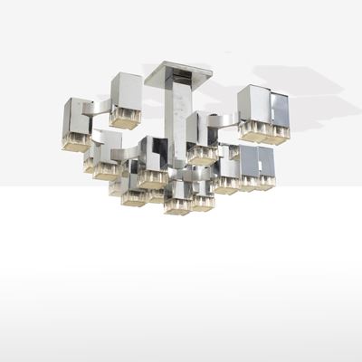 Gaetano Sciolari, Lampada a sospensione Modello Cubic in metallo cromato e perspex