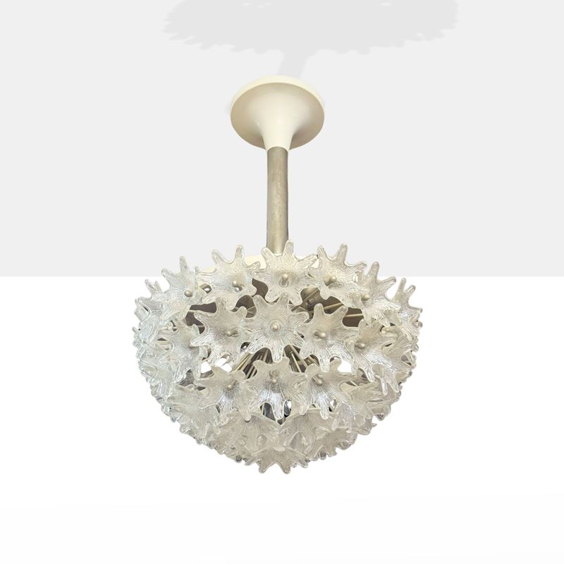 Toni Zuccheri, Lampada a sospensione in vetro trasparente e metallo, Murano, anni '60