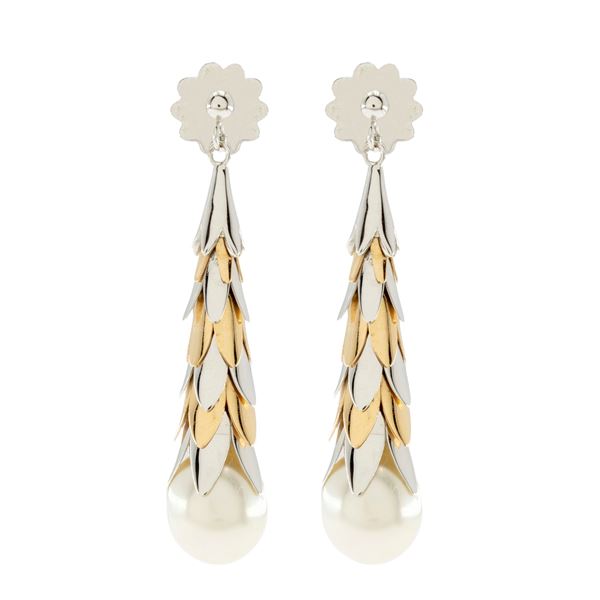 18kt white and rose gold pendant earrings with cultured pearls